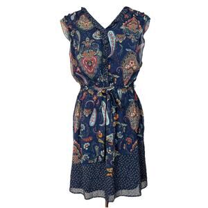 Womens Signature Studio Blue Paisley Print Knee Length Dress Small Spring Summer